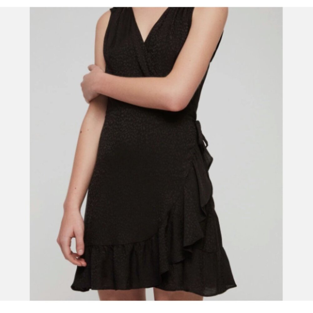 AllSaints Black Krystal Leopard Print Wrap Dress Size Large
